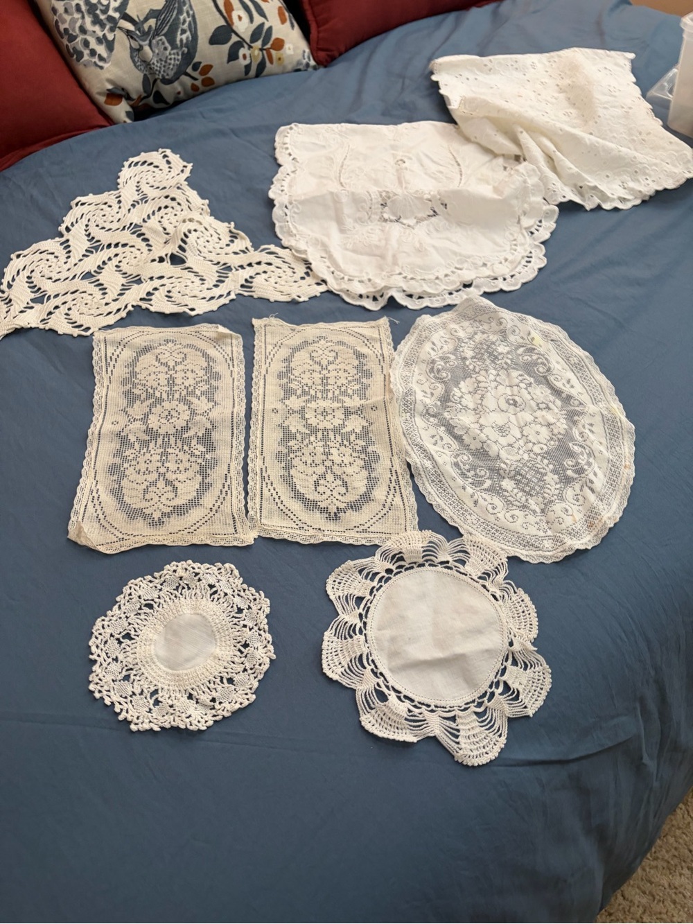 Vintage White Crochet & Lace Doily Set - 8 pcs